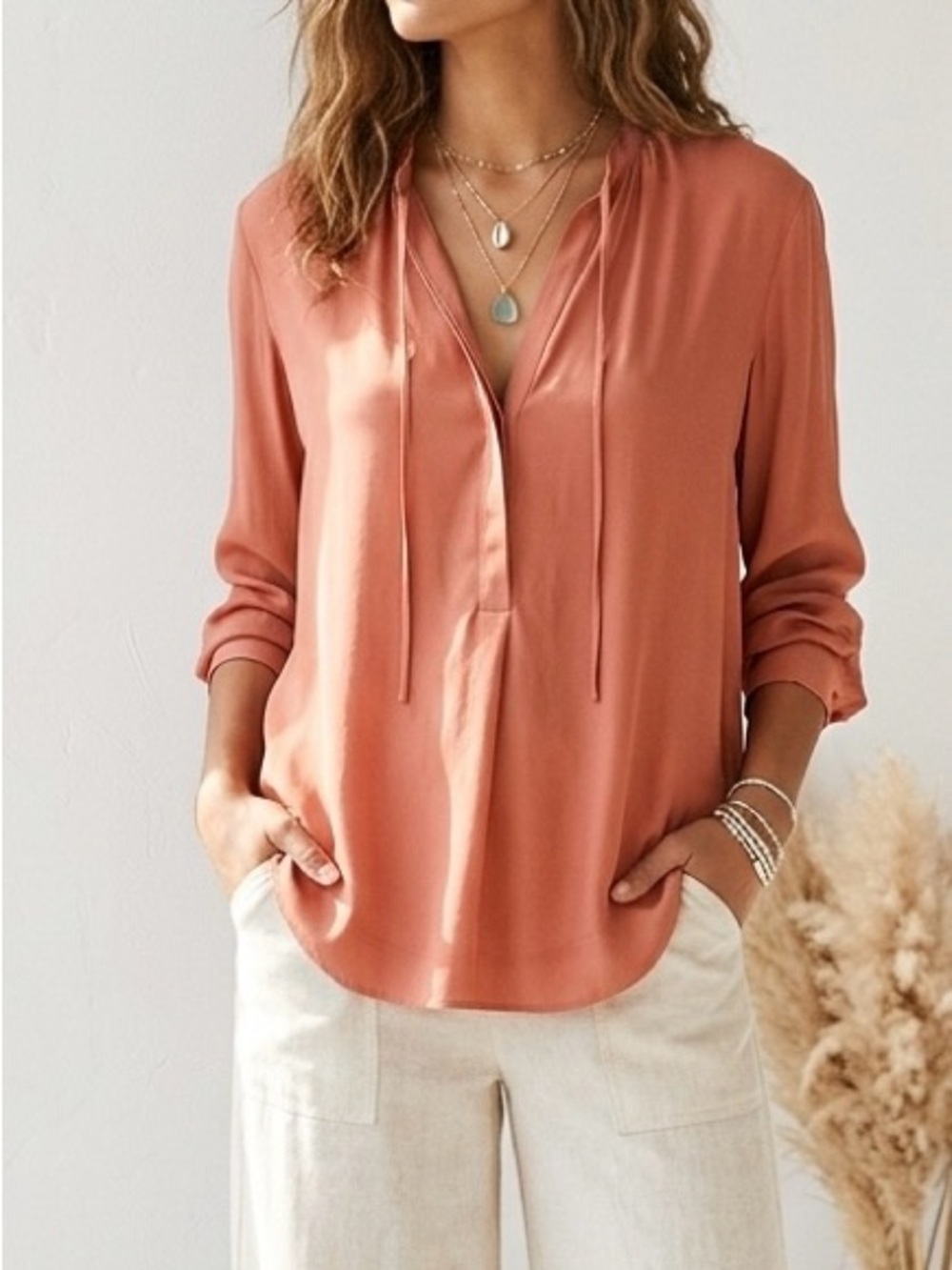 ASTR the Label Charly Top | Muted Rose Boho Tie Front Blouse XS